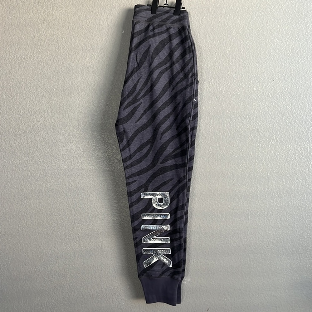 VS Pink bling large logo gray leopard sweatpants pants